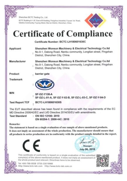 China Shenzhen Wonsun Machinery &amp; Electrical Technology Co. Ltd Certificaciones